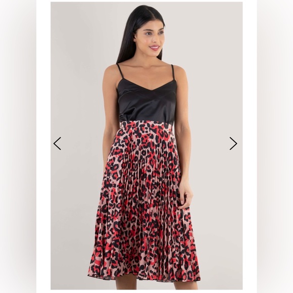 Closet London Red leopard cheetah pleated skirt us8 - Picture 5 of 12